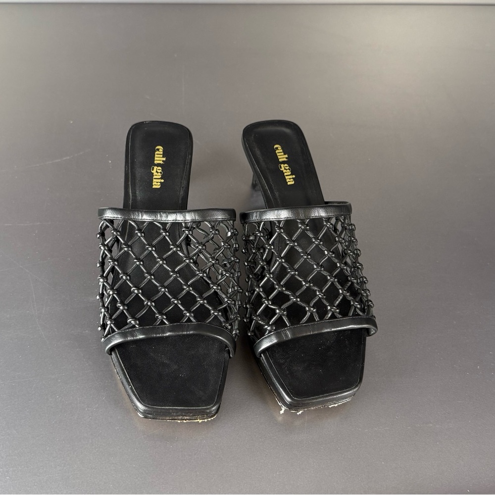 Cult Gaia Black Woven Slide Sandals